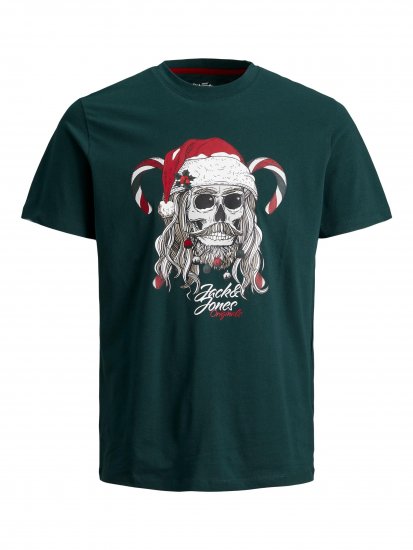 Jack & Jones JORFESTIVE Xmas Skull T-shirt Green - T-shirts - T-shirts i store størrelser - 2XL-14XL