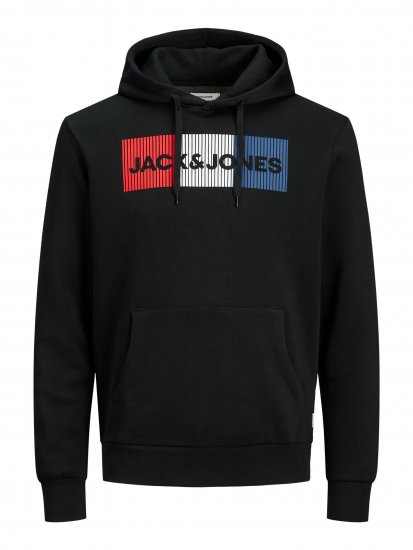 Jack & Jones CORP LOGO Hoodie Black - Trøjer og hættetrøjer - Trøjer og Hættetrøjer i store størrelser - 2XL-14XL