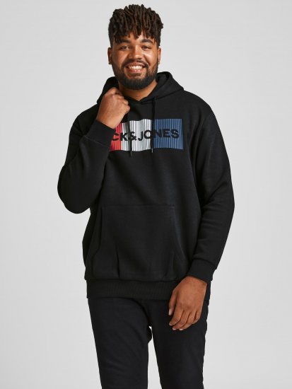 Jack & Jones CORP LOGO Hoodie Black - Trøjer og hættetrøjer - Trøjer og Hættetrøjer i store størrelser - 2XL-14XL