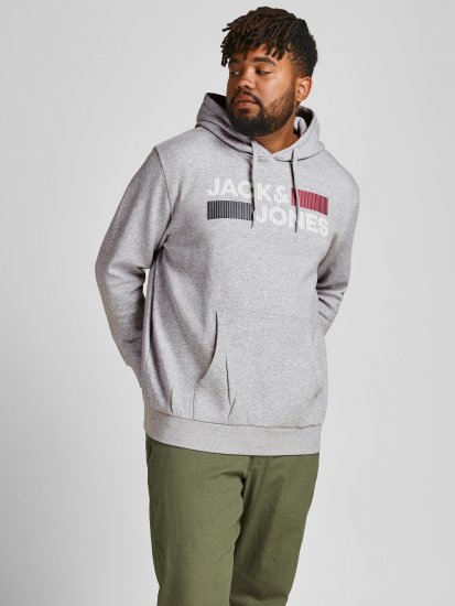 Jack & Jones CORP LOGO Hoodie Light Gray - Trøjer og hættetrøjer - Trøjer og Hættetrøjer i store størrelser - 2XL-14XL