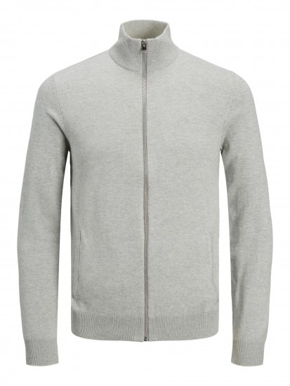 Jack & Jones JJEMIL Knit Turtle Zip Cardigan Light Grey - Trøjer og hættetrøjer - Trøjer og Hættetrøjer i store størrelser - 2XL-14XL