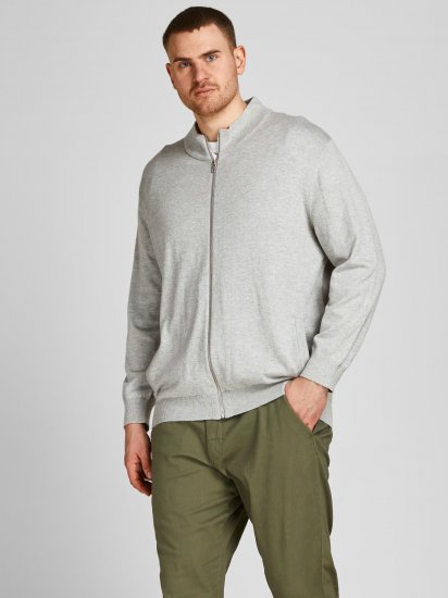 Jack & Jones JJEMIL Knit Turtle Zip Cardigan Light Grey - Trøjer og hættetrøjer - Trøjer og Hættetrøjer i store størrelser - 2XL-14XL