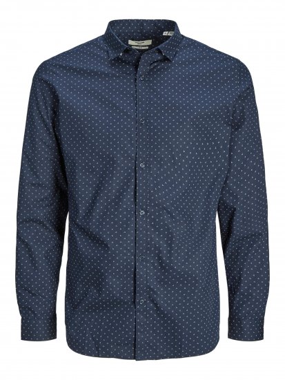 Jack & Jones JPRBLACARDIFF Print Shirt LS Navy - Skjorter - Skjorter til store mænd 2XL- 8XL