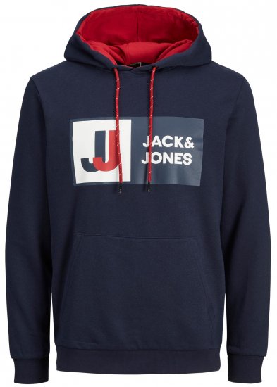 Jack & Jones JCOLOGAN Hoodie Navy - Trøjer og hættetrøjer - Trøjer og Hættetrøjer i store størrelser - 2XL-14XL