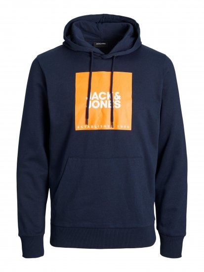 Jack & Jones JJLOCK SWEAT HOOD Navy/Orange - Trøjer og hættetrøjer - Trøjer og Hættetrøjer i store størrelser - 2XL-14XL