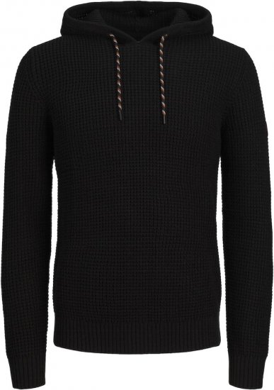 Jack & Jones LIAM Knitted Sweater Hoodie Black - Trøjer og hættetrøjer - Trøjer og Hættetrøjer i store størrelser - 2XL-14XL