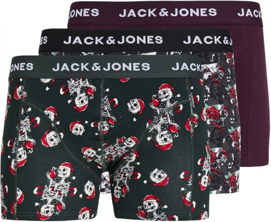 Jack & Jones XMAS Skull Trunks 3-Pack Green/Grey/Red - Undertøj og badetøj - Badetøj og Undertøj i store størrelser 