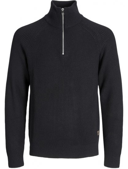 Jack & Jones Pannel Knit Half Zip Pullover Black - Trøjer og hættetrøjer - Trøjer og Hættetrøjer i store størrelser - 2XL-14XL