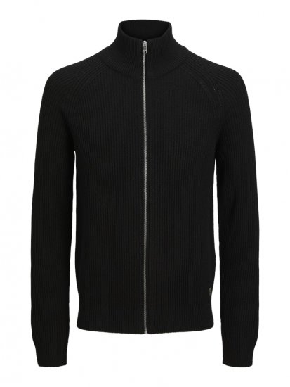 Jack & Jones Pannel Zip Knit Cardigan Black - Trøjer og hættetrøjer - Trøjer og Hættetrøjer i store størrelser - 2XL-14XL