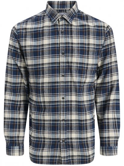 Jack & Jones James Long Sleeve Flannel Shirt Navy Blazer - Skjorter - Skjorter til store mænd 2XL- 8XL