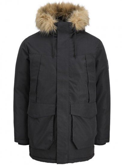 Jack & Jones Camp Faux Fur Parka Black - Jakker - Jakker i store størrelser, 2XL- 12XL