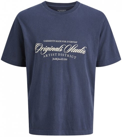 Jack & Jones Wood Wash Crew Neck T-Shirt Ocean Cavern - T-shirts - T-shirts i store størrelser - 2XL-14XL