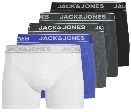 Jack & Jones Black Friday Trunks 5-Pack Black Grey Blue White - Undertøj og badetøj - Badetøj og Undertøj i store størrelser 