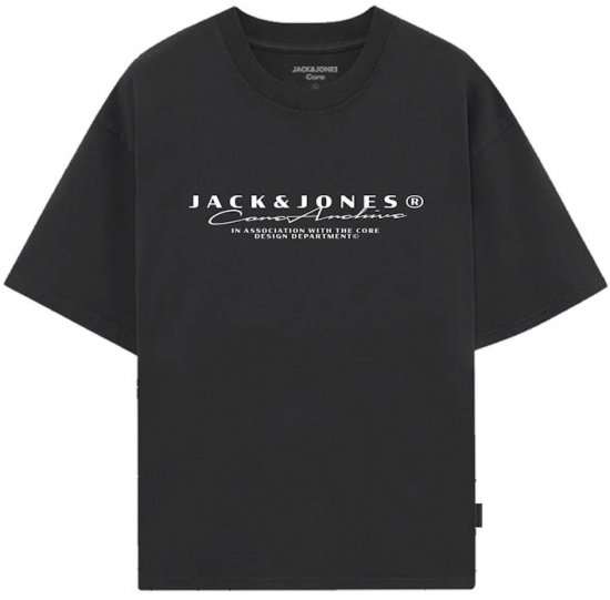 Jack & Jones Point Branding Crew Neck T-Shirt Black - T-shirts med print i store størrelser - T-shirts med print i store størrelser