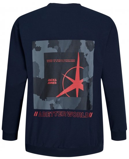 Jack & Jones JCOFILO Crew Neck Sweater with Back Print Navy Blazer - Trøjer og hættetrøjer - Trøjer og Hættetrøjer i store størrelser - 2XL-14XL