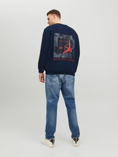 Jack & Jones JCOFILO Crew Neck Sweater with Back Print Navy Blazer - Trøjer og hættetrøjer - Trøjer og Hættetrøjer i store størrelser - 2XL-14XL