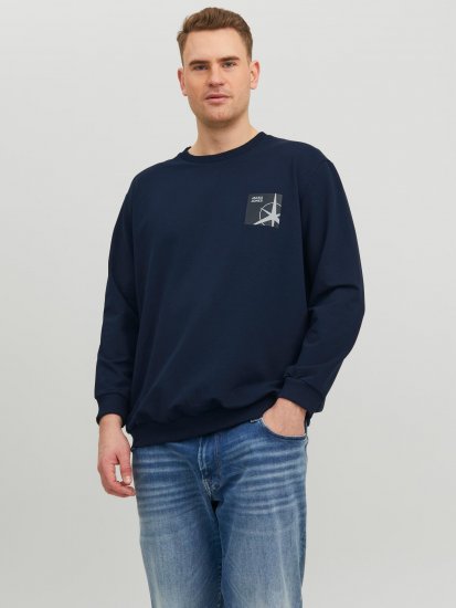 Jack & Jones JCOFILO Crew Neck Sweater with Back Print Navy Blazer - Trøjer og hættetrøjer - Trøjer og Hættetrøjer i store størrelser - 2XL-14XL