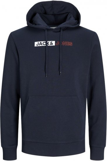 Jack & Jones CORP LOGO PLAY 5 Print Hoodie Navy Blazer - Trøjer og hættetrøjer - Trøjer og Hættetrøjer i store størrelser - 2XL-14XL