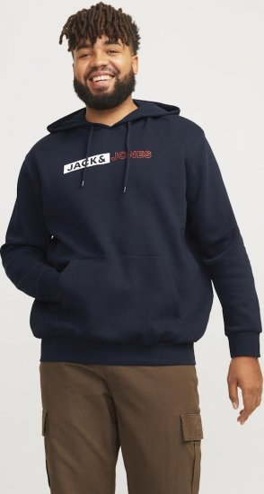 Jack & Jones CORP LOGO PLAY 5 Print Hoodie Navy Blazer - Trøjer og hættetrøjer - Trøjer og Hættetrøjer i store størrelser - 2XL-14XL