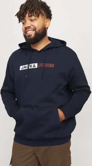 Jack & Jones CORP LOGO PLAY 5 Print Hoodie Navy Blazer - Trøjer og hættetrøjer - Trøjer og Hættetrøjer i store størrelser - 2XL-14XL