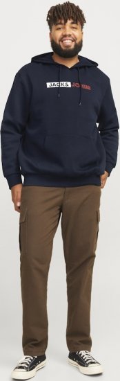 Jack & Jones CORP LOGO PLAY 5 Print Hoodie Navy Blazer - Trøjer og hættetrøjer - Trøjer og Hættetrøjer i store størrelser - 2XL-14XL