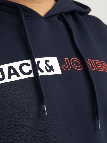 Jack & Jones CORP LOGO PLAY 5 Print Hoodie Navy Blazer - Trøjer og hættetrøjer - Trøjer og Hættetrøjer i store størrelser - 2XL-14XL