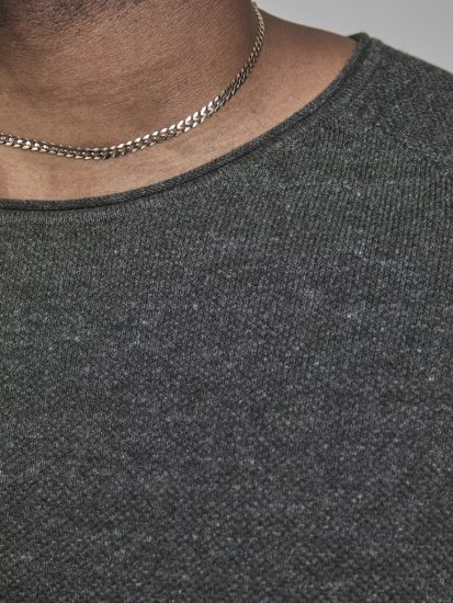 Jack & Jones HILL Knitted Sweater Dark Grey Melange - Trøjer og hættetrøjer - Trøjer og Hættetrøjer i store størrelser - 2XL-14XL