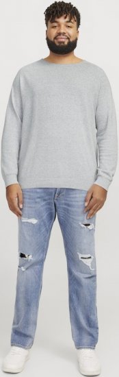 Jack & Jones HILL Knitted Sweater Light Grey Melange - Trøjer og hættetrøjer - Trøjer og Hættetrøjer i store størrelser - 2XL-14XL
