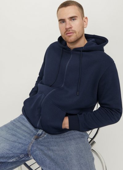 Jack & Jones BRADLEY Zip Hoodie Navy Blazer - Trøjer og hættetrøjer - Trøjer og Hættetrøjer i store størrelser - 2XL-14XL