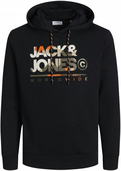 Jack & Jones JJLUKE Hoodie Black - Trøjer og hættetrøjer - Trøjer og Hættetrøjer i store størrelser - 2XL-14XL