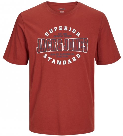 Jack & Jones JJELOGO O-Neck T-Shirt Red Ochre - T-shirts - T-shirts i store størrelser - 2XL-14XL