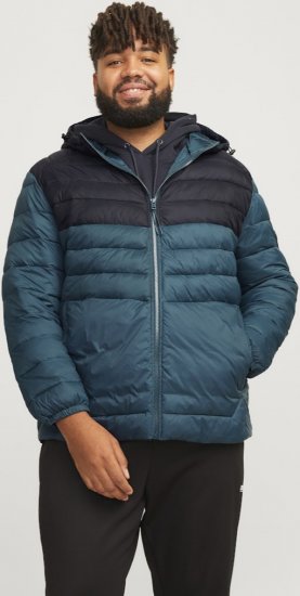 Jack & Jones SPRINT Black Blocking Quilted Hooded Jacket Turquoise Blue - Jakker - Jakker i store størrelser, 2XL- 12XL