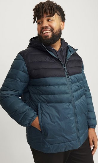 Jack & Jones SPRINT Black Blocking Quilted Hooded Jacket Turquoise Blue - Jakker - Jakker i store størrelser, 2XL- 12XL