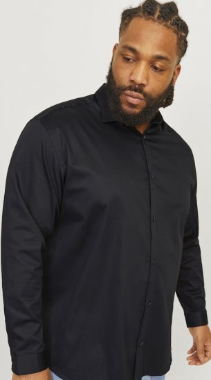 Jack & Jones ARMA LS Shirt Black - Skjorter - Skjorter til store mænd 2XL- 8XL