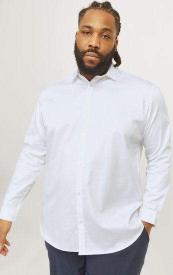 Jack & Jones ARMA LS Shirt White - Skjorter - Skjorter til store mænd 2XL- 8XL