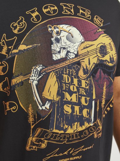 Jack & Jones JJSKULL ROCK T-Shirt Black - T-shirts - T-shirts i store størrelser - 2XL-14XL