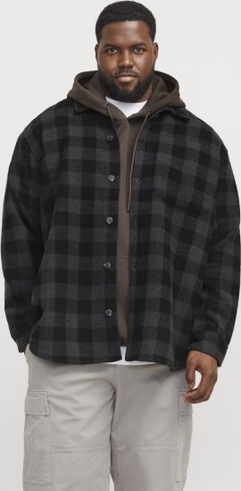 Jack & Jones ZAC BRUSHED Long Sleeve OVERSHIRT Grey - Skjorter - Skjorter til store mænd 2XL- 8XL