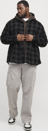 Jack & Jones ZAC BRUSHED Long Sleeve OVERSHIRT Grey - Skjorter - Skjorter til store mænd 2XL- 8XL