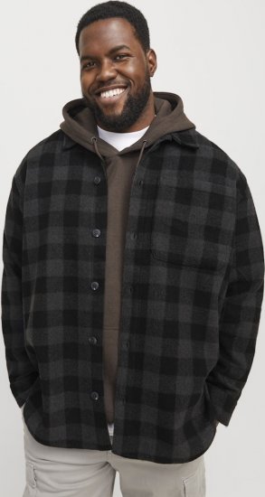 Jack & Jones ZAC BRUSHED Long Sleeve OVERSHIRT Grey - Skjorter - Skjorter til store mænd 2XL- 8XL