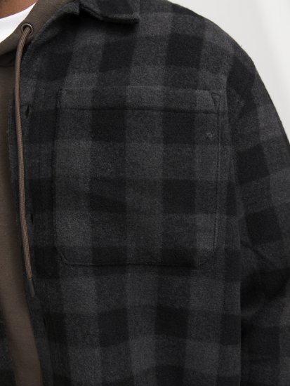 Jack & Jones ZAC BRUSHED Long Sleeve OVERSHIRT Grey - Skjorter - Skjorter til store mænd 2XL- 8XL