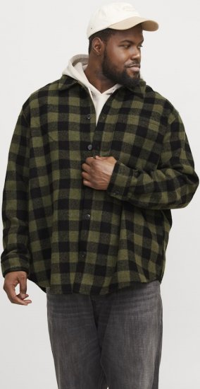 Jack & Jones ZAC Brushed Long Sleeve Overshirt Green - Skjorter - Skjorter til store mænd 2XL- 8XL