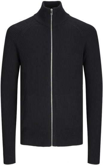 Jack & Jones PANNEL Turtleneck Knitted Sweater with Zipper Black - Trøjer og hættetrøjer - Trøjer og Hættetrøjer i store størrelser - 2XL-14XL