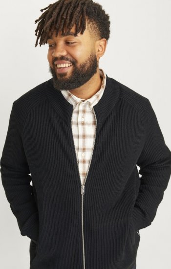 Jack & Jones PANNEL Turtleneck Knitted Sweater with Zipper Black - Trøjer og hættetrøjer - Trøjer og Hættetrøjer i store størrelser - 2XL-14XL