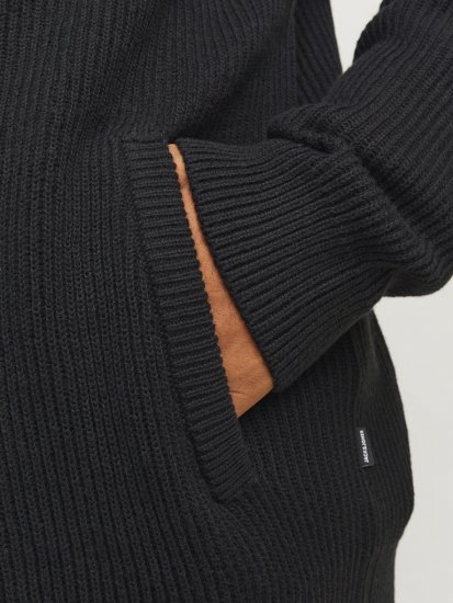 Jack & Jones PANNEL Turtleneck Knitted Sweater with Zipper Black - Trøjer og hættetrøjer - Trøjer og Hættetrøjer i store størrelser - 2XL-14XL