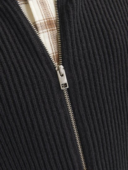 Jack & Jones PANNEL Turtleneck Knitted Sweater with Zipper Black - Trøjer og hættetrøjer - Trøjer og Hættetrøjer i store størrelser - 2XL-14XL