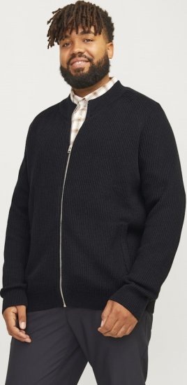 Jack & Jones PANNEL Turtleneck Knitted Sweater with Zipper Black - Trøjer og hættetrøjer - Trøjer og Hættetrøjer i store størrelser - 2XL-14XL
