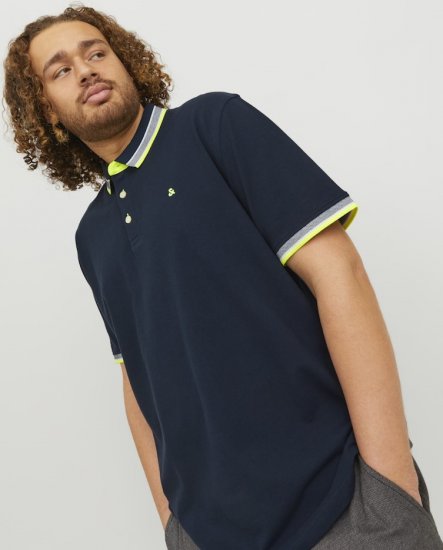 Jack & Jones PAULOS Short Sleeve Polo Dark Navy/NEON - Polotrøjer - Polotrøjer 2XL-8XL