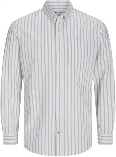 Jack & Jones OXFORD LS Shirt Striped White - Skjorter - Skjorter til store mænd 2XL- 8XL