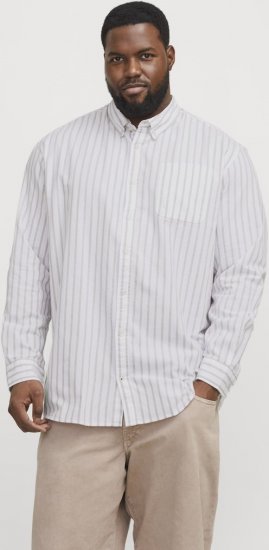 Jack & Jones OXFORD LS Shirt Striped White - Skjorter - Skjorter til store mænd 2XL- 8XL