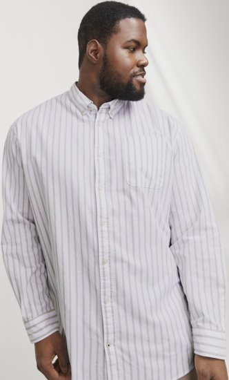 Jack & Jones OXFORD LS Shirt Striped White - Skjorter - Skjorter til store mænd 2XL- 8XL